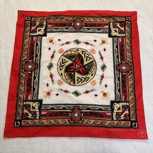 Vintage Wamcraft Aztec Pattern Bandana Red Made in USA Eagle Southwest 1990s Y2K